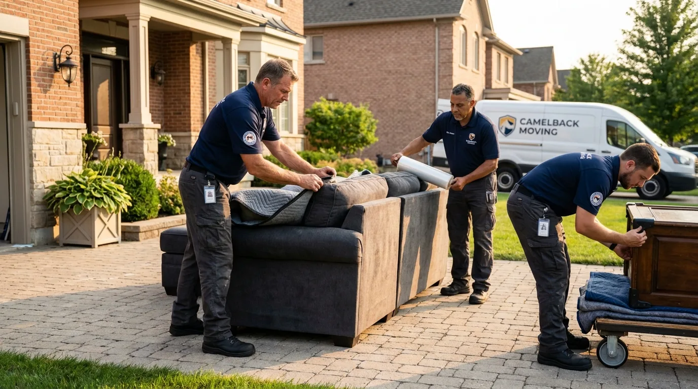 Large estate moving crew wrapping furniture in Granville, WV