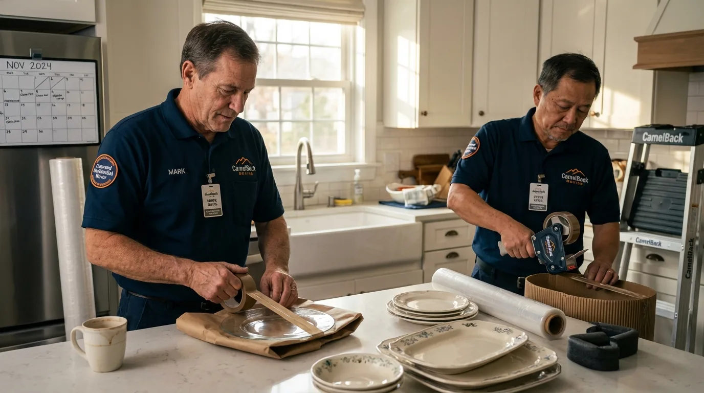 Professional crew packing kitchen dishware in Granville, WV